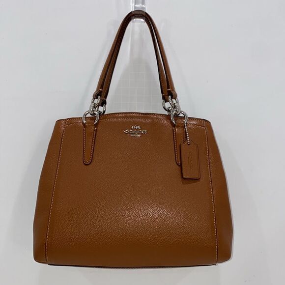 Coach Logo 2Way Carmel Leather Handbag Dual Handle Magnetic Closure - Picture 1 of 17